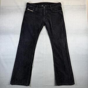 Diesel Industries Corduroy Pants Mens 34x32 Black Bootcut Wide Leg Y2K